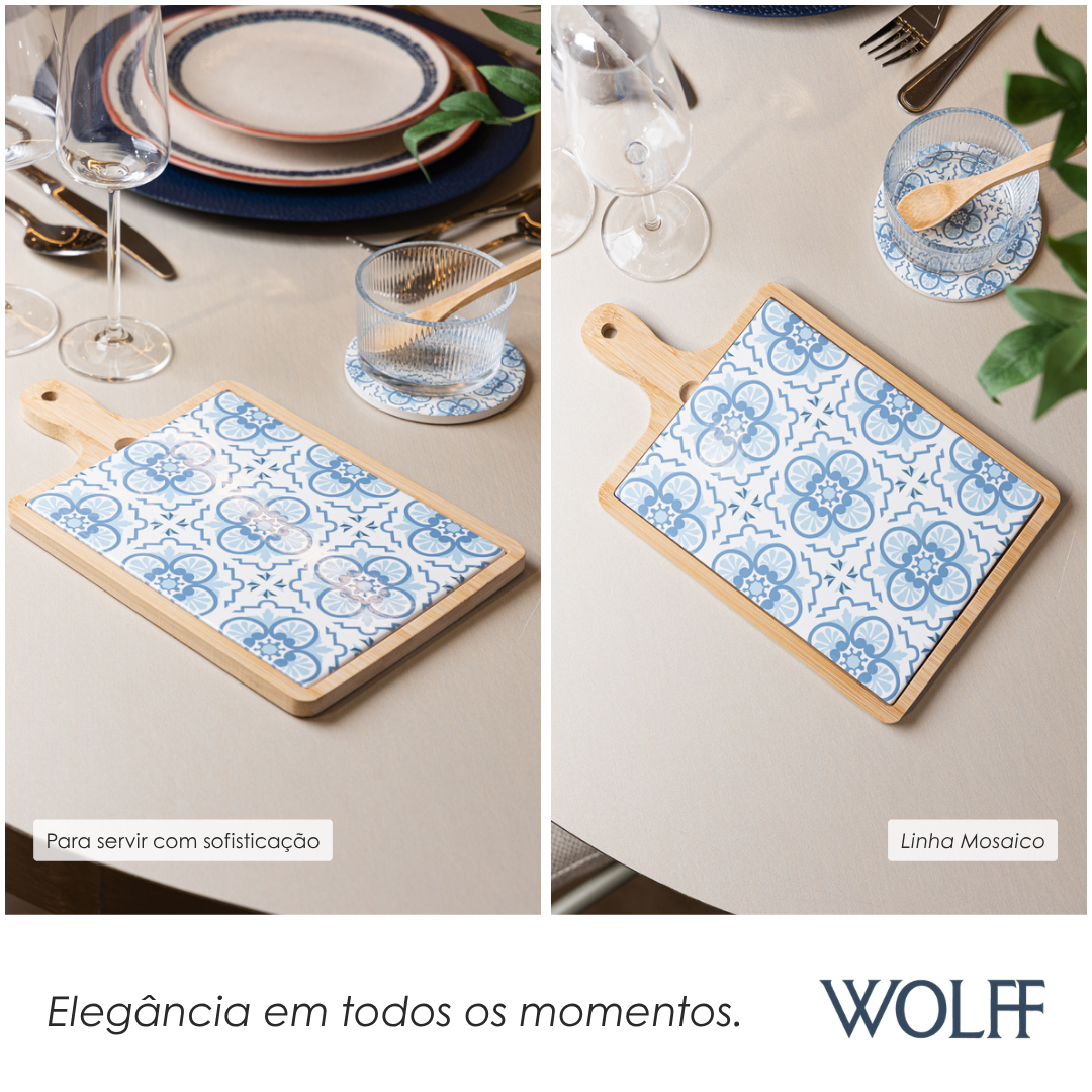 Conjunto 2 Peças Tábua com Bandeja Mosaico 22,5cm × 32cm × 1cm Bambu - Wolff