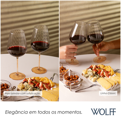 Conjunto 2 Taças de Vinho De Vidro Com Haste Âmbar Classic 560Ml - Wolff