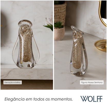 Figura Decorativa Nossa Senhora 12cm x 7cm x 21cm Transparente e Dourado Vidro - Wolff
