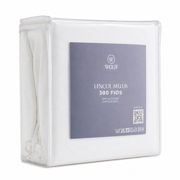 Lençol com Elástico Mellis King 300 Fios Branco 100% Algodão - Wolff
