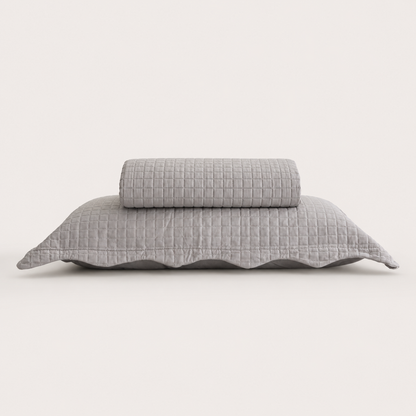 Colcha Matelassê Quadrat Solteiro com 1 Porta Travesseiro Cinza Microfibra - Lyor