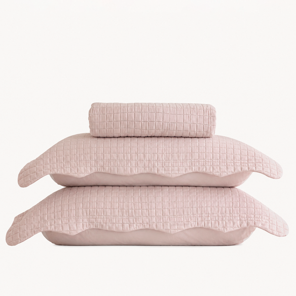Colcha Matelassê Quadrat Casal com 2 Porta Travesseiros Rosa Microfibra - Lyor
