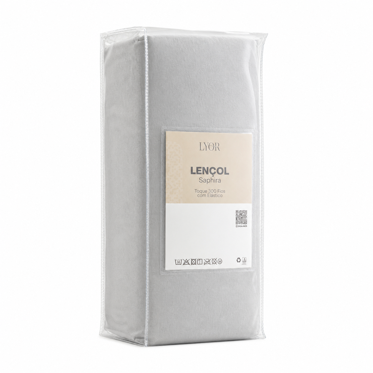 Lençol com Elástico Saphira Queen Toque 300 Fios Cinza Microfibra - Lyor