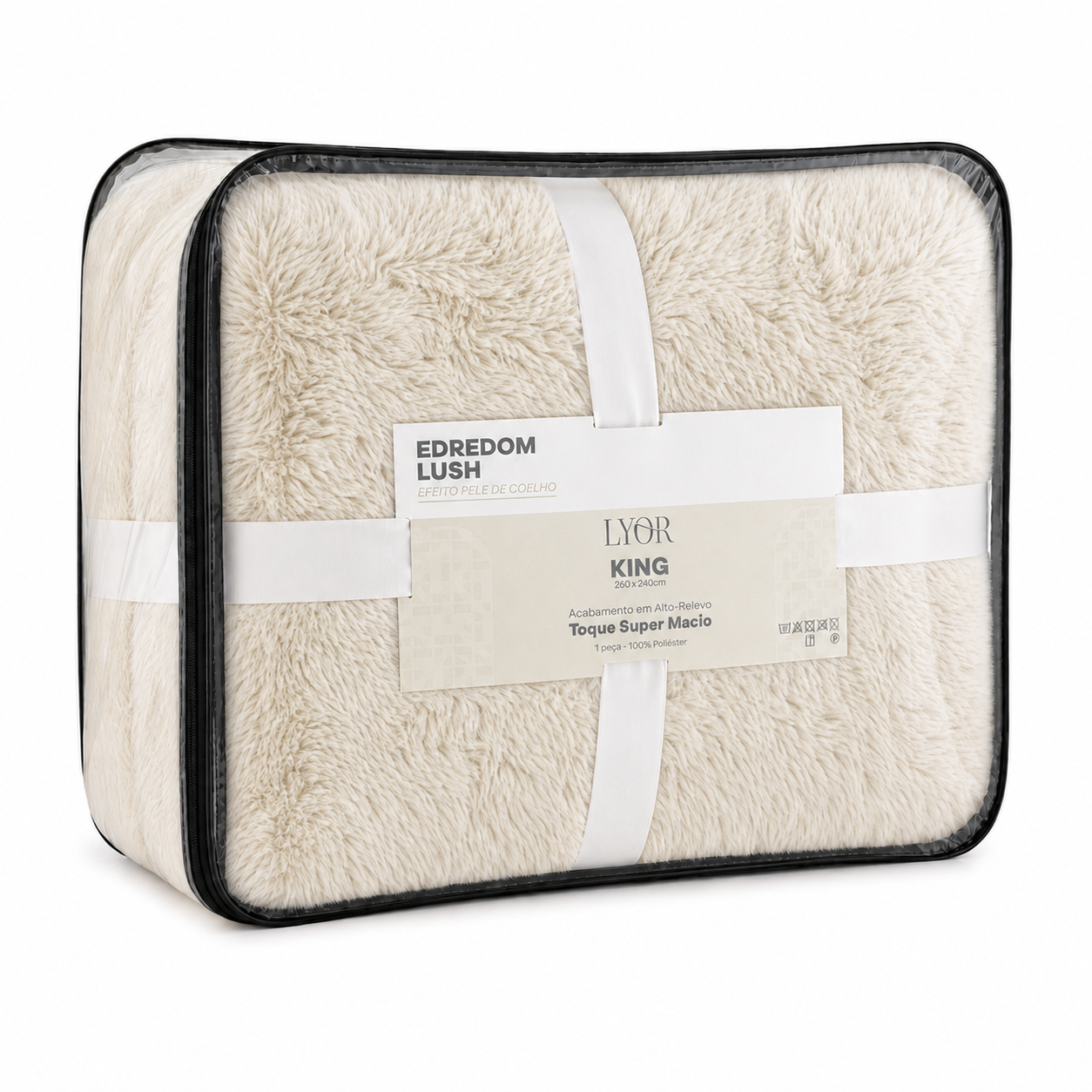 Edredom Lush Casal Efeito Pele de Coelho Off White Microfibra - Lyor