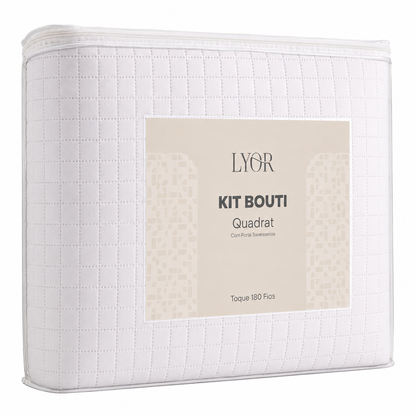 Colcha Matelassê Quadrat Queen com 2 Porta Travesseiros Branco Microfibra - Lyor