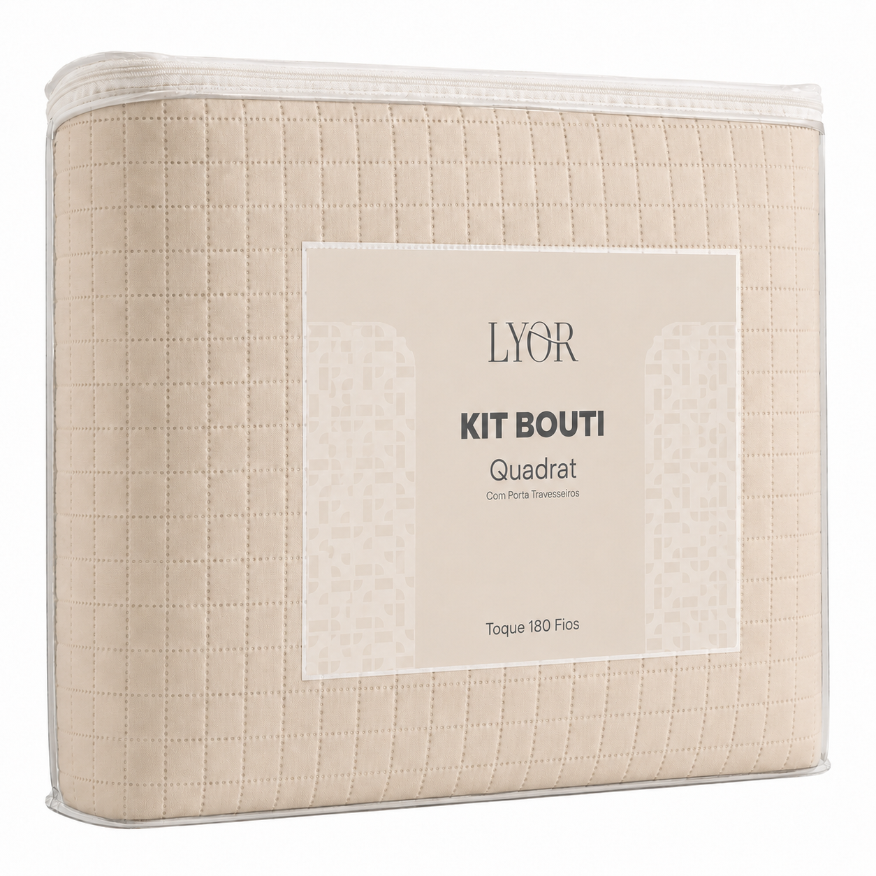 Colcha Matelassê Quadrat King com 2 Porta Travesseiros Bege Microfibra - Lyor
