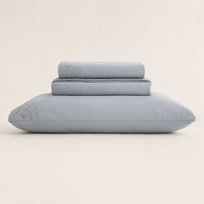 Jogo de Cama Bordado Solteiro Belle Maison Cinza Microfibra - Lyor