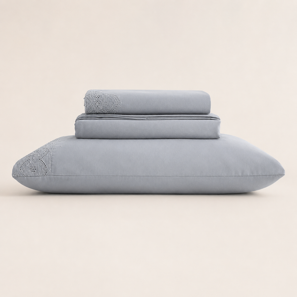 Jogo de Cama Bordado Solteiro Belle Maison Cinza Microfibra - Lyor