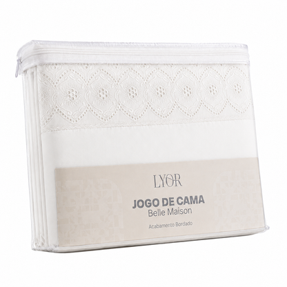 Jogo de Cama Bordado Solteiro Belle Maison Branco Microfibra - Lyor