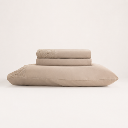Jogo de Cama Bordado Solteiro Belle Maison Bege Microfibra - Lyor