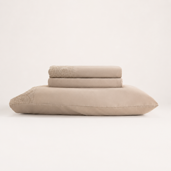 Jogo de Cama Bordado Solteiro Belle Maison Bege Microfibra - Lyor