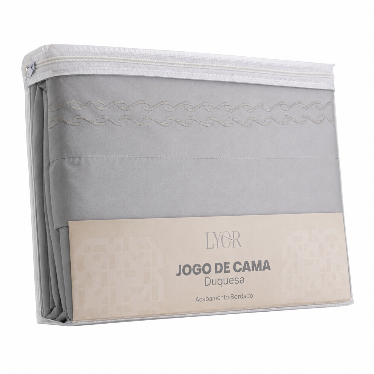 Jogo de Cama Bordado King Duquesa Cinza Microfibra - Lyor