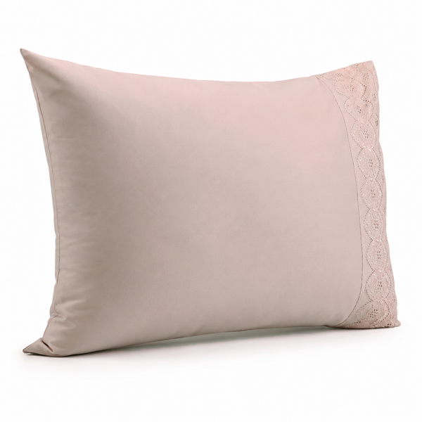 Jogo 2 Fronhas Bordado Belle Maison 50cm x 70cm Bege Microfibra - Lyor