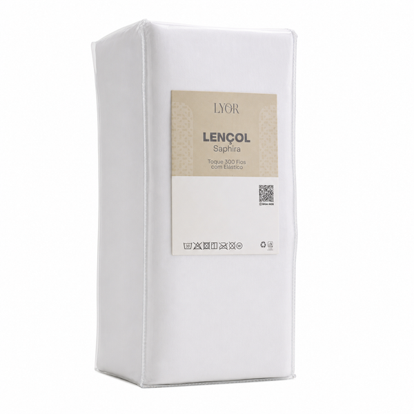 Lençol com Elástico Saphira Casal Toque 300 Fios Branco Microfibra - Lyor