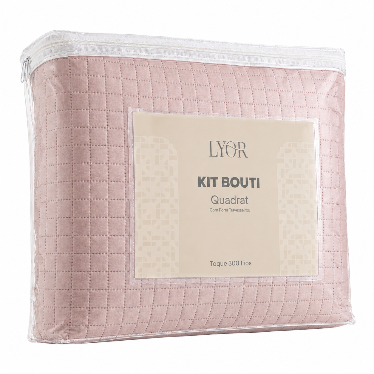 Colcha Matelassê Quadrat King com 2 Porta Travesseiros Rosa Microfibra - Lyor