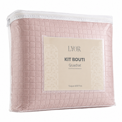 Colcha Matelassê Quadrat King com 2 Porta Travesseiros Rosa Microfibra - Lyor