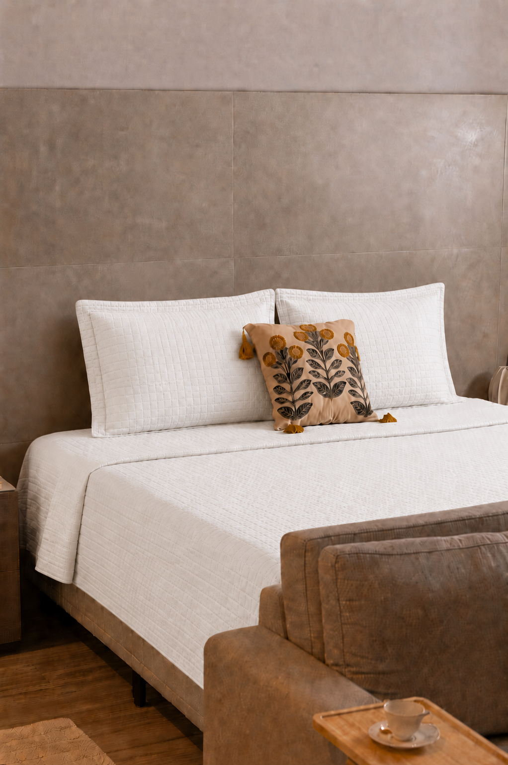 Colcha Matelassê Quadrat Queen com 2 Porta Travesseiros Branco Microfibra - Lyor