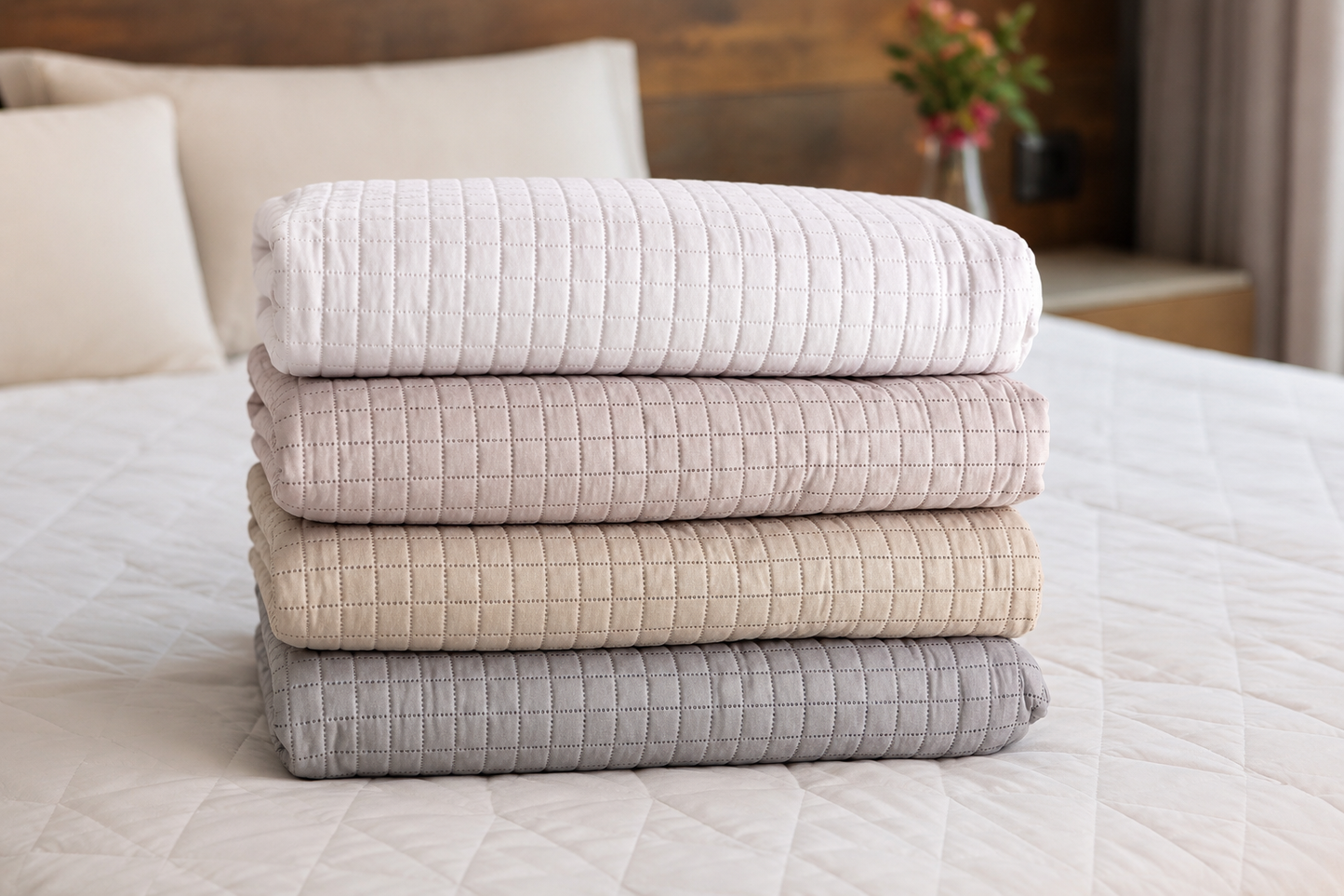 Colcha Matelassê Quadrat King com 2 Porta Travesseiros Bege Microfibra - Lyor