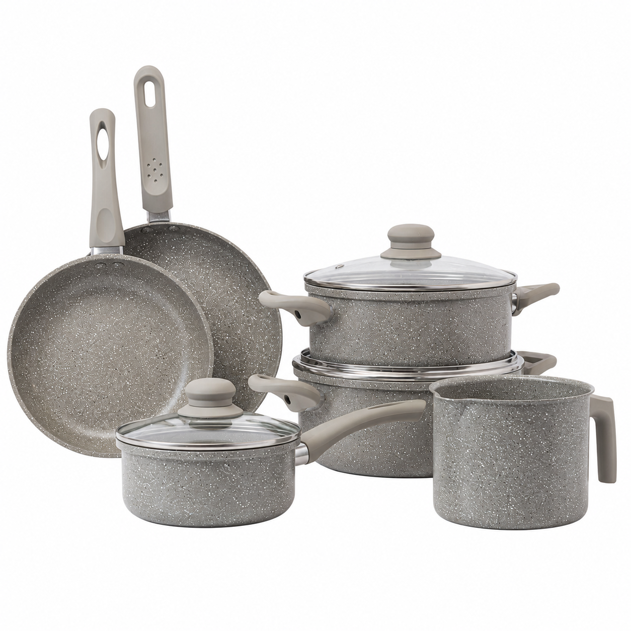 Conjunto 6 Panelas de Indução Granito Chef Taupe Alumínio com Revestimento Cerâmico - Lyor