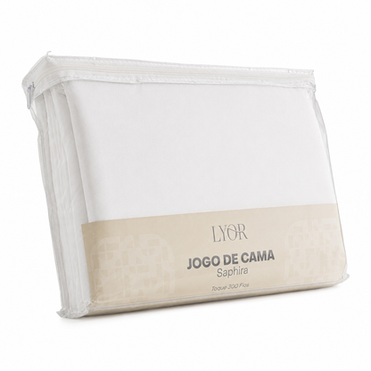 Jogo de Cama Saphira Queen Toque 300 Fios Branco Microfibra - Lyor