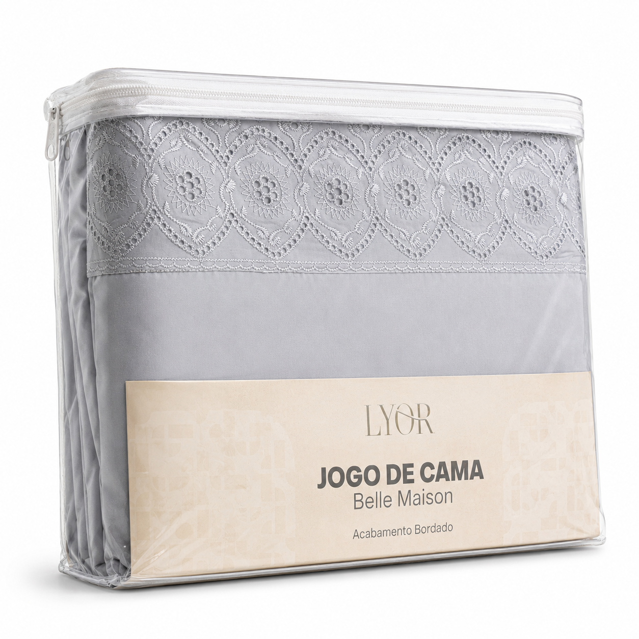 Jogo de Cama Bordado Queen Belle Maison Cinza Microfibra - Lyor