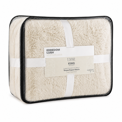Edredom Lush King Efeito Pele de Coelho Off White Microfibra - Lyor