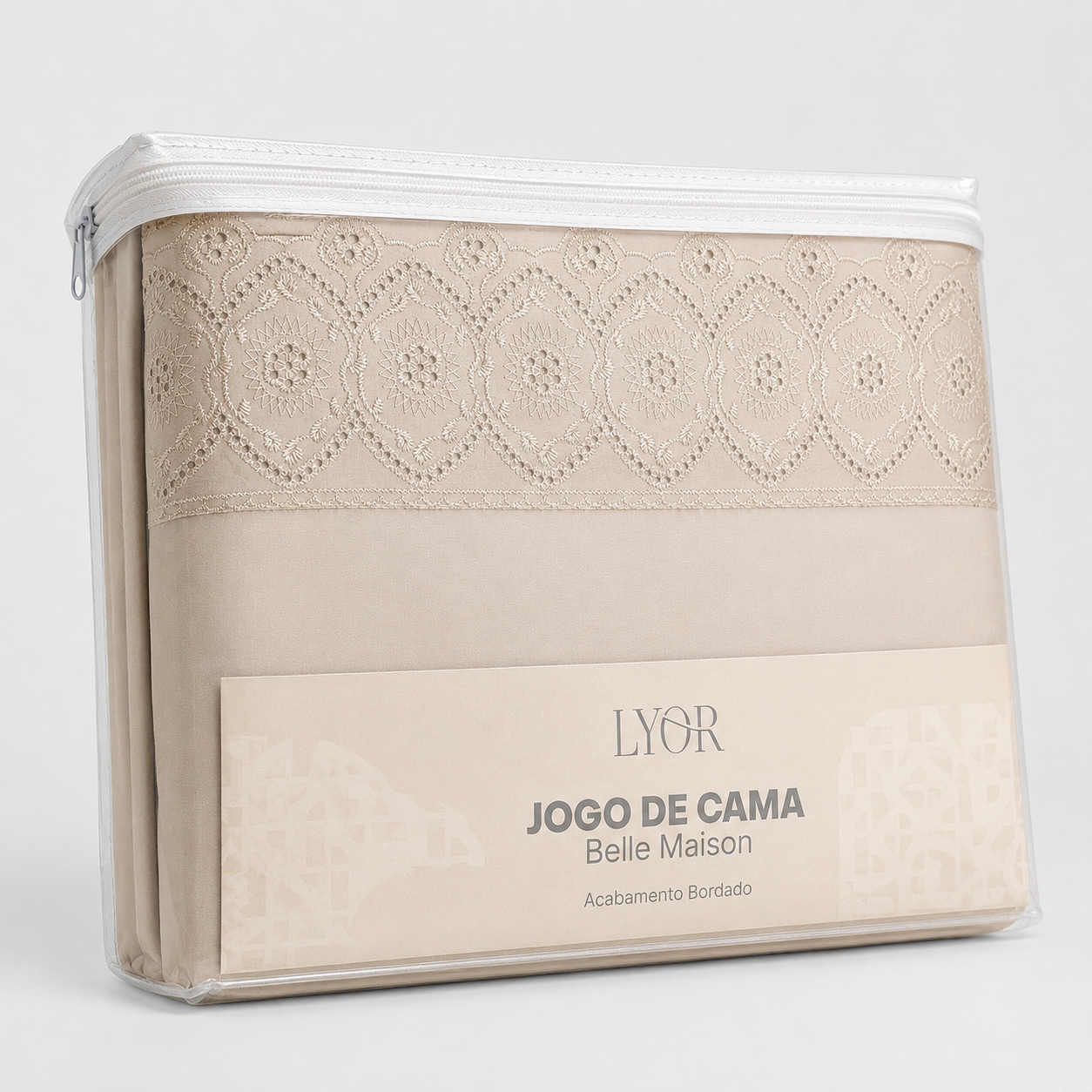 Jogo de Cama Bordado Solteiro Belle Maison Bege Microfibra - Lyor