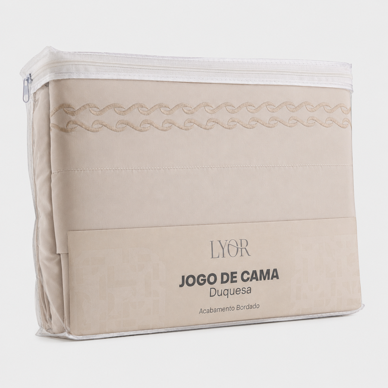 Jogo de Cama Bordado King Duquesa Bege Microfibra - Lyor