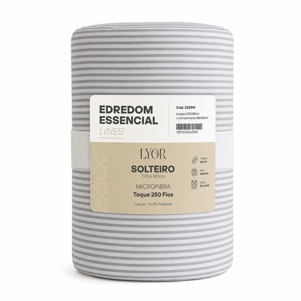 Edredom Essencial Lines Solteiro Toque 250 Fios Microfibra - Lyor
