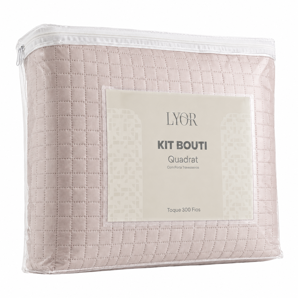 Colcha Matelassê Quadrat Queen com 2 Porta Travesseiros Rosa Microfibra - Lyor