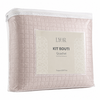 Colcha Matelassê Quadrat Queen com 2 Porta Travesseiros Rosa Microfibra - Lyor