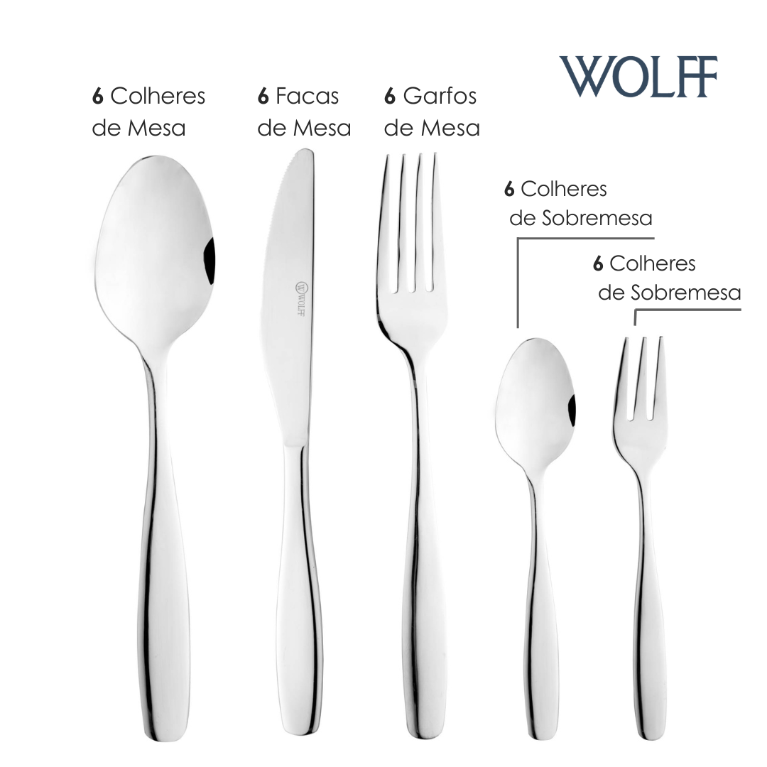 Faqueiro 30 Peças de Aço Inox Cannes - Wolff