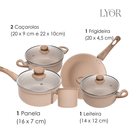 Conjunto 5 Panelas de Indução em Alumínio com Revestimento Cerâmico - Lyor