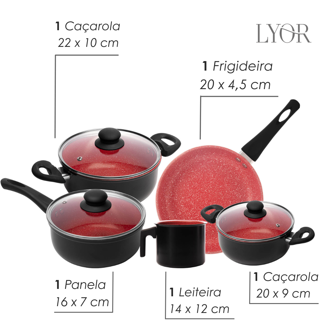 Conjunto 5 Panelas de Indução em Alumínio com Revestimento Cerâmico - Lyor