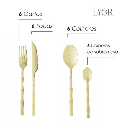 Faqueiro 16 Peças de Aço Inox Bambu Elegant Champanhe - Lyor
