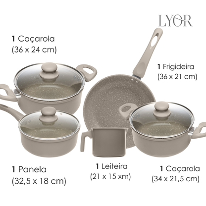 Conjunto 5 Panelas de Indução Chef Taupe Alumínio com Revestimento Cerâmico - Lyor