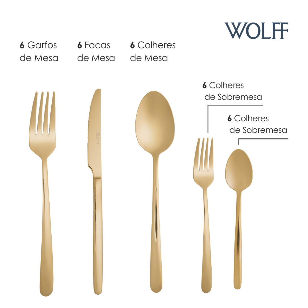 Faqueiro 30 Peças de Aço Inox Viena Champanhe - Wolff