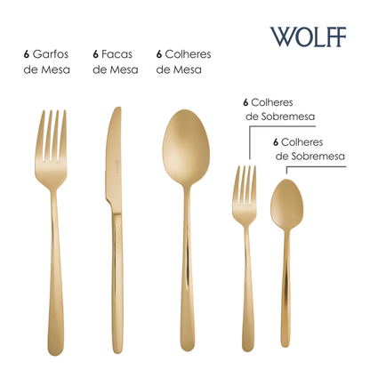 Faqueiro 30 Peças de Aço Inox Viena Champanhe - Wolff