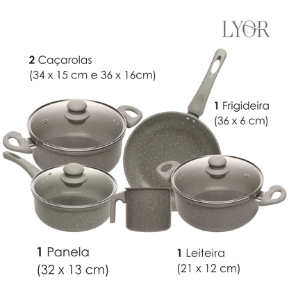 Conjunto 5 Panelas de Indução Chef Taupe Alumínio com Revestimento Cerâmico - Lyor