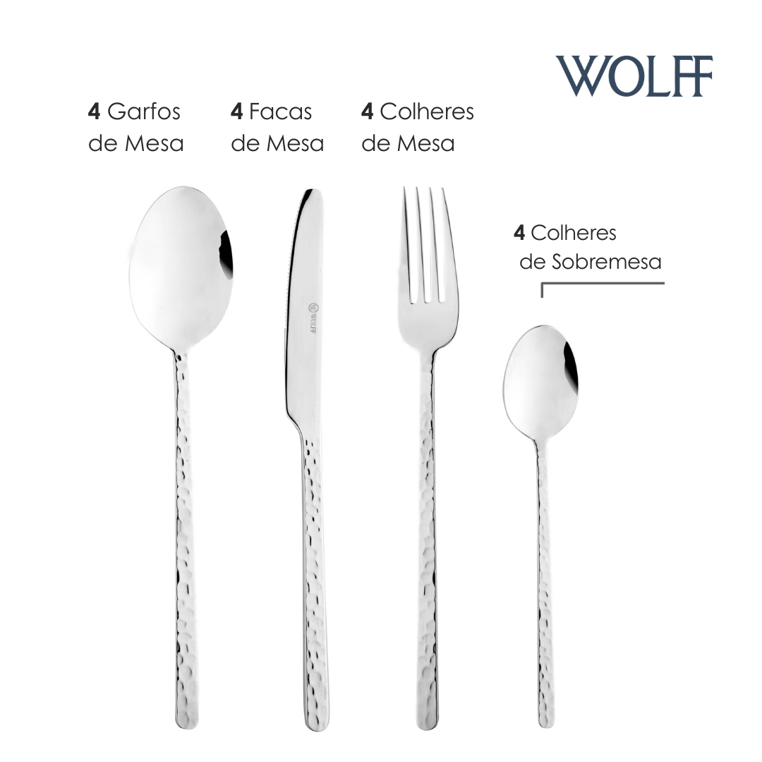 Faqueiro 16 Peças de Aço Inox Veneza - Wolff