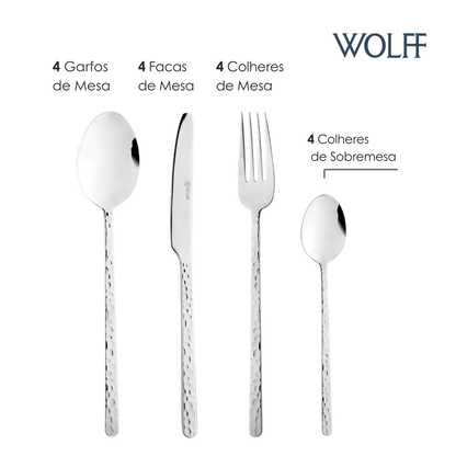 Faqueiro 16 Peças de Aço Inox Veneza - Wolff