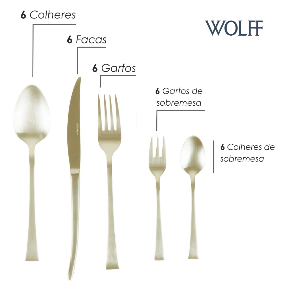 Faqueiro 30 Peças de Aço Inox Berna Champanhe - Wolff