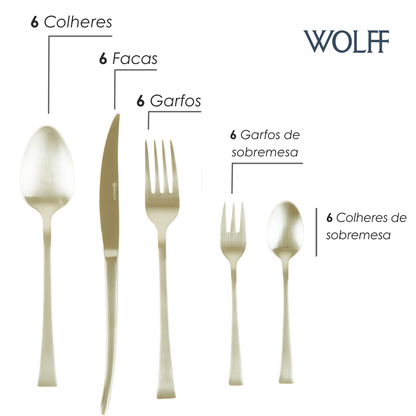 Faqueiro 30 Peças de Aço Inox Berna Champanhe - Wolff