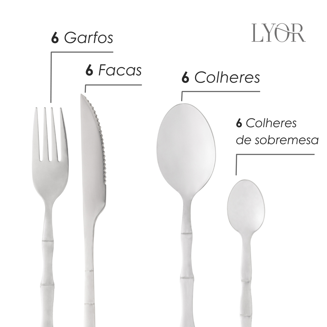 Faqueiro 16 Peças de Aço Inox Bambu Elegant - Lyor