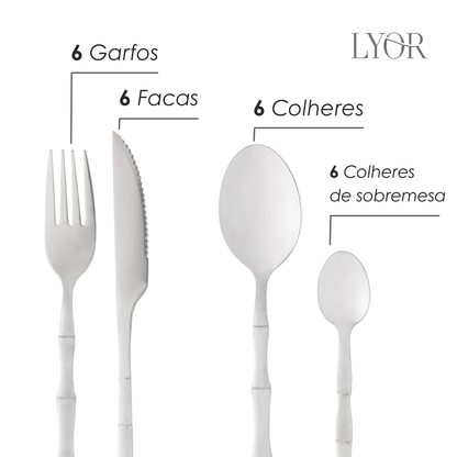 Faqueiro 16 Peças de Aço Inox Bambu Elegant - Lyor