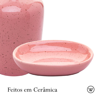 Conjunto 2 Peças para Banheiro de Cerâmica Dots Rosa - Wolff
