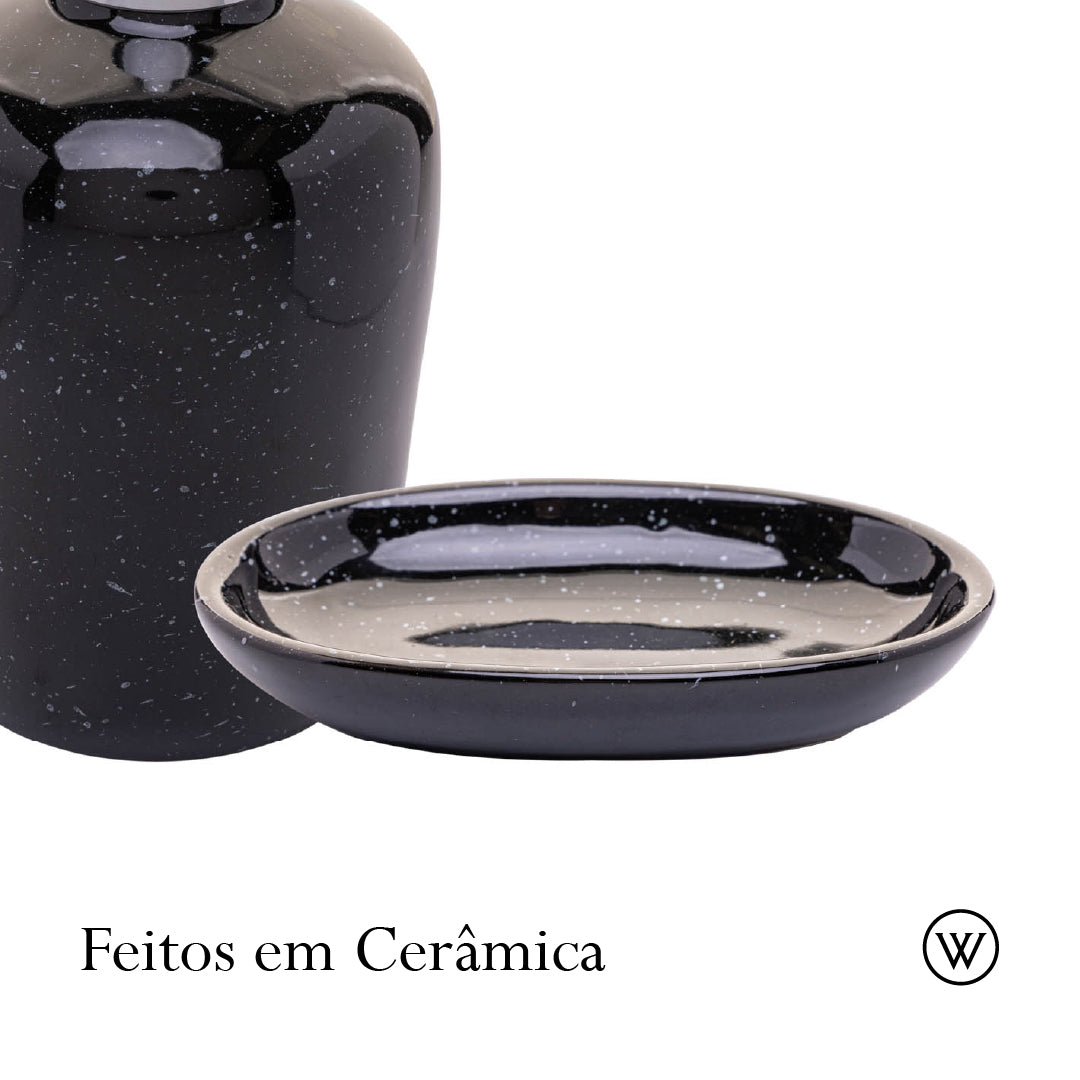 Conjunto 2 Peças para Banheiro de Cerâmica Dots Preto - Wolff