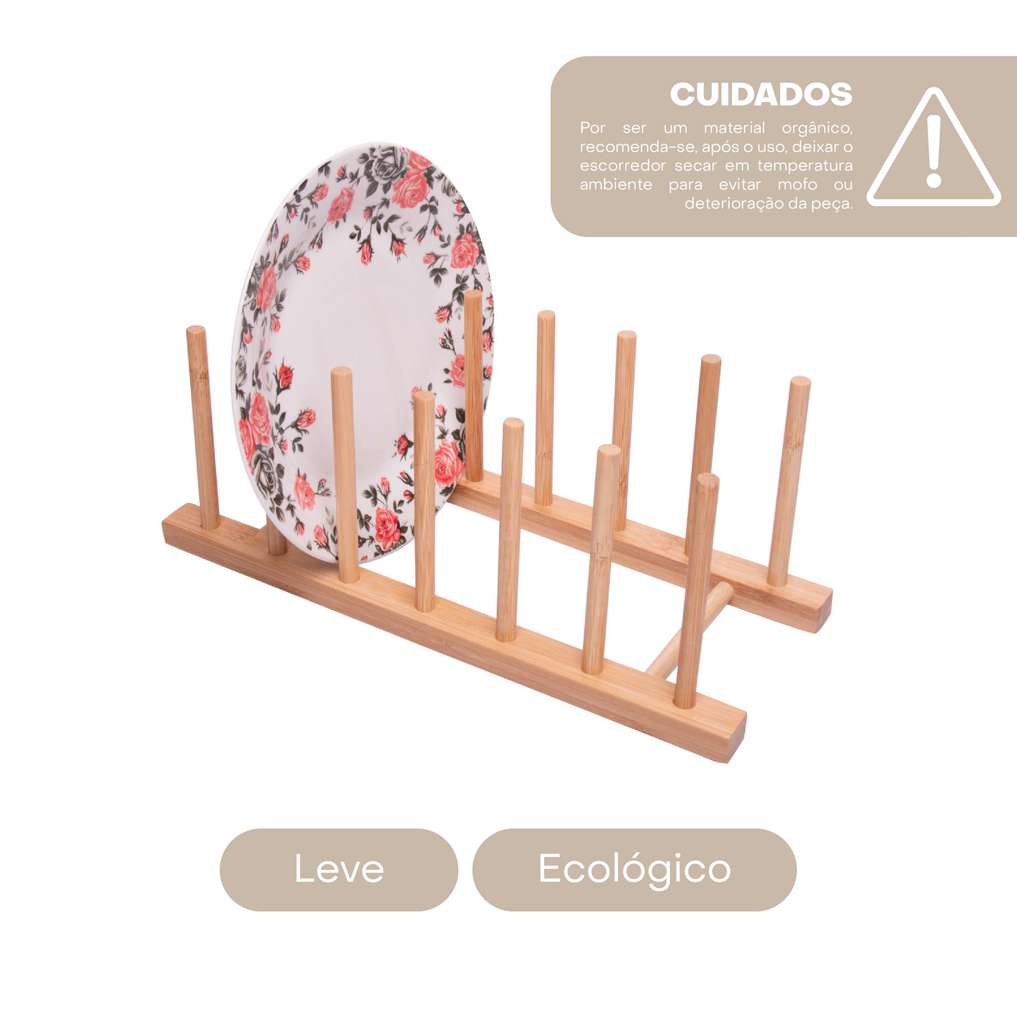 Escorredor de Pratos Nature 30cm X 12cm X 12cm Bambu - Lyor