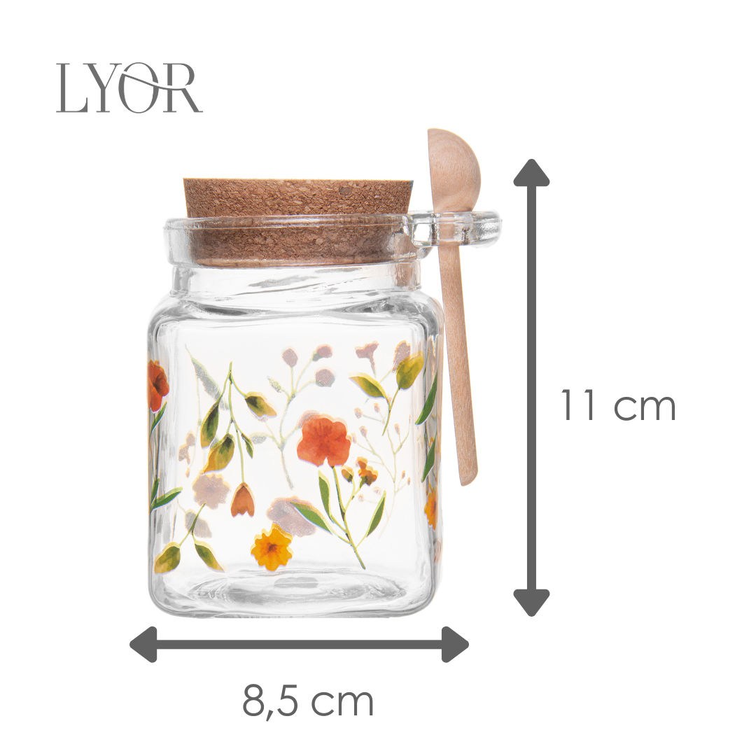 Pote Quadrado com Tampa e Colher Encanto 290ml Vidro - Lyor