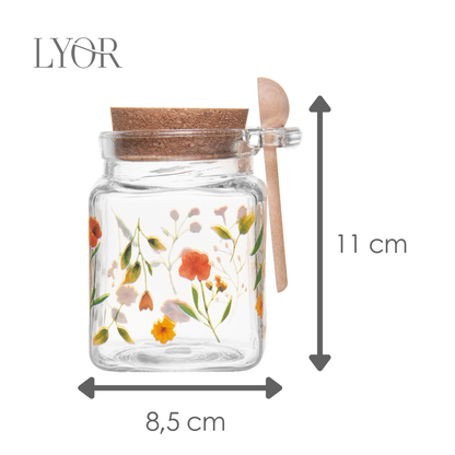 Pote Quadrado com Tampa e Colher Encanto 290ml Vidro - Lyor